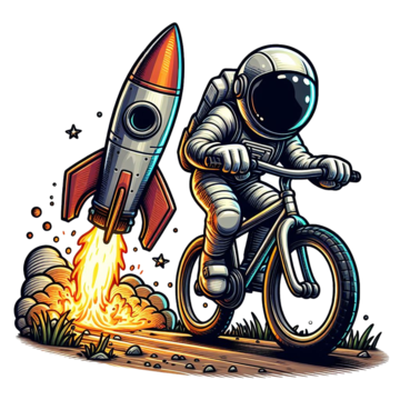 SiSi Coaching - taking the rocket science out of cycling. A cartoon showing an astronaut riding away from a rocket taking off
